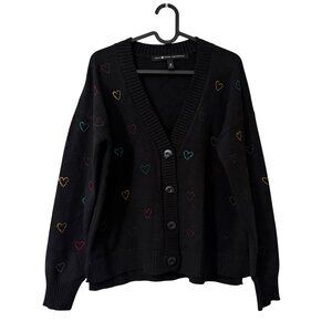 Aqua X Kerri Rosenthal Black Multicolor Rhinestone Hearts Cardigan Sweater XS